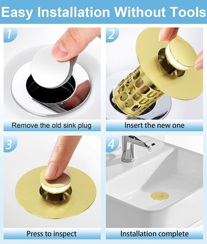 QYHNYJF Bathroom Sink Stopper with Hair Catcher – Universal Pop-Up Drain Strainer for 1.1–1.5 inch US Standard Sink Drain Holes, Anti-Clog Basin Stopper, Silver