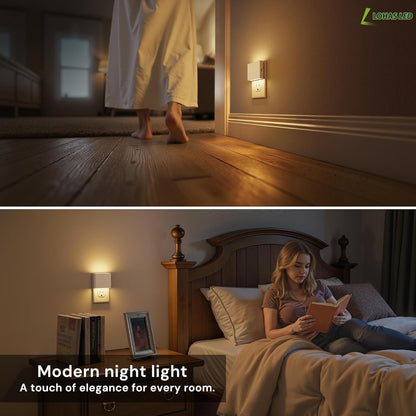 L LOHAS LED Motion Sensor Night Light, [2-Pack] Plug in Night Light with Motion Sensor and Dusk to Dawn Sensor, Brightness Adjustable, 3000K Soft White Nightlight for Bathroom Hallway Kitchen