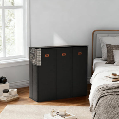 185L Laundry Hamper 3 Section with Lid, Grey Hamper 3 Compartment with 3 Removable Laundry Bags, Large Laundry Basket for Bedroom, Laundry Room, Dorm