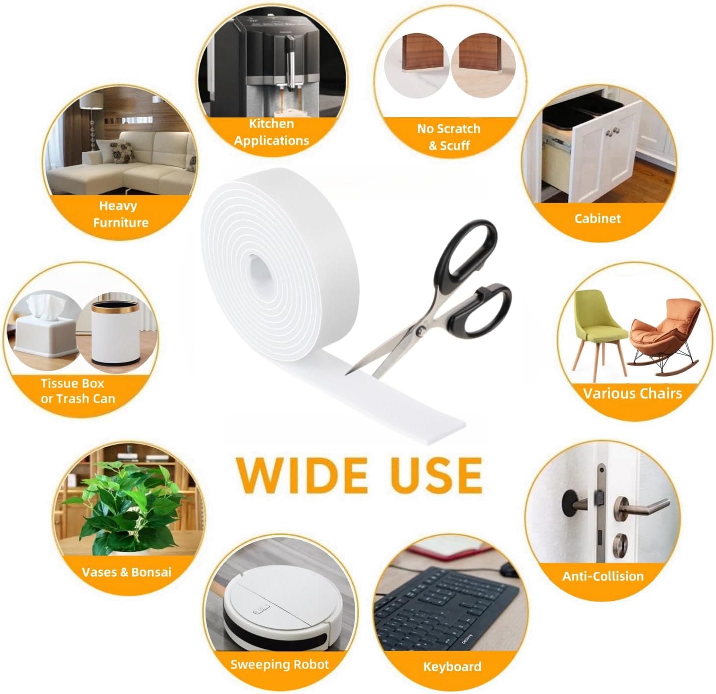 Furnigear Felt Strips with Adhesive Backing Heavy Duty Cuttable Felt Tape Roll Furniture Pads for Chair Legs - Protecting Hardwood Floors, Chair Wall Protector (Black, 80 x 0.5 x 0.14 Inch)
