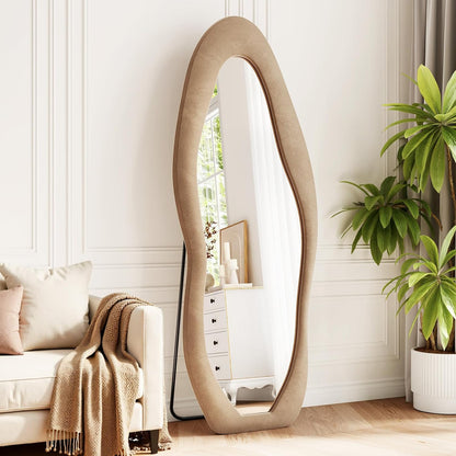 71"x32" Flannel Full Length Mirror, Arched Mirrors Full Length with Stand, Flannel Floor Mirror for Bedroom and Living Room, Full Body Mirror Hanging or Leaning, White
