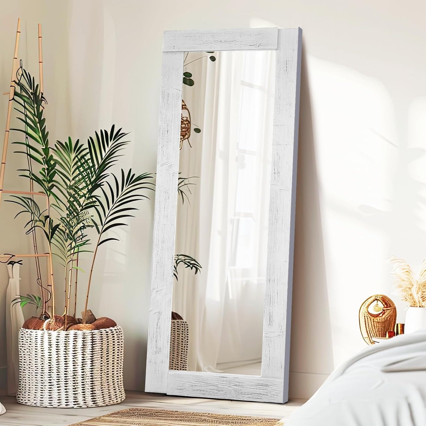 Solid Wood Full Length Mirror - 65"x22" Arched Floor Mirror, Free Standing & Wall Mounted - Elegant Design for Bedroom, Dressing Room, Hallway, Brown