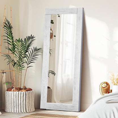 Solid Wood Full Length Mirror - 65"x22" Arched Floor Mirror, Free Standing & Wall Mounted - Elegant Design for Bedroom, Dressing Room, Hallway, Brown