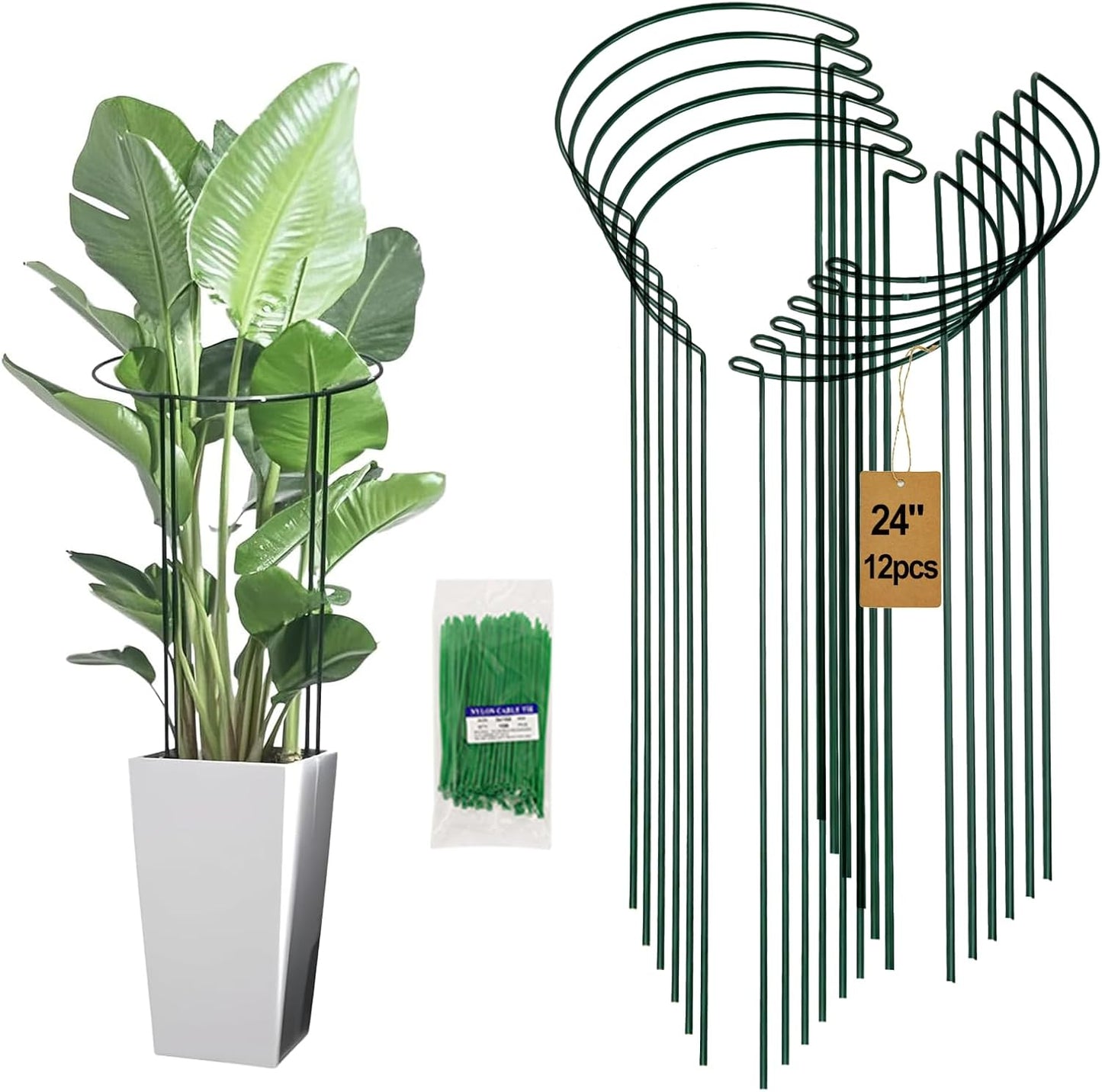 24in Tall Heavy-Duty Plant Support Stakes, 6 Pack Adjustable Peony Cages & Supports for Outdoor Plants, Large Garden Plant Stakes for Peony, Tomato