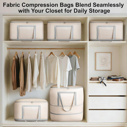 Comforter Storage Bag - 130L Large Capacity Blanket Storage Bags 4-Layer Ultra Space Saving Self Compression Organizer, Washable Compression Bags for Storage Comforter Blanket, 2-Pack, Beige