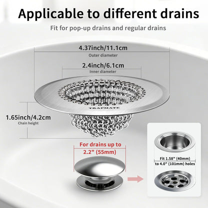 TRAPMATE Shower Drain Hair Catcher, 4.4" Easy Clean Bathtub Drain Hair Catcher, Anti-Slip Bath Tub Drain Protector, Upgraded 304 Stainless Steel Shower Sink Drain Cover for Bathroom (Patented Product)