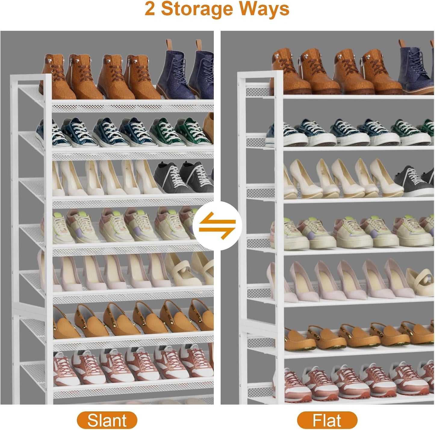 Large Shoe Rack 8 Tier Shoe Organizer, Heavy Duty Metal 4-Tier Stackable Shoe Storage Vertical Shoe Rack for Closet Front Door Entrance, Up to 50 Pairs, 44.8" W x 11.4" D x 56.7" H, Black