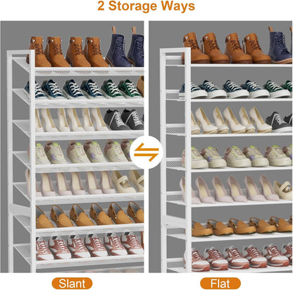 Large Shoe Rack 8 Tier Shoe Organizer, Heavy Duty Metal 4-Tier Stackable Shoe Storage Vertical Shoe Rack for Closet Front Door Entrance, Up to 50 Pairs, 44.8" W x 11.4" D x 56.7" H, Black