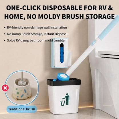 RV Toilet Brush, RV Accessories, Wall Mount Toilet Brush, 64 Toilet Refills | Hands Free Toilet Brush, One-Button Release, RV Toilet Brush and Holder Set, Compact Design, Camper Bathroom Accessories