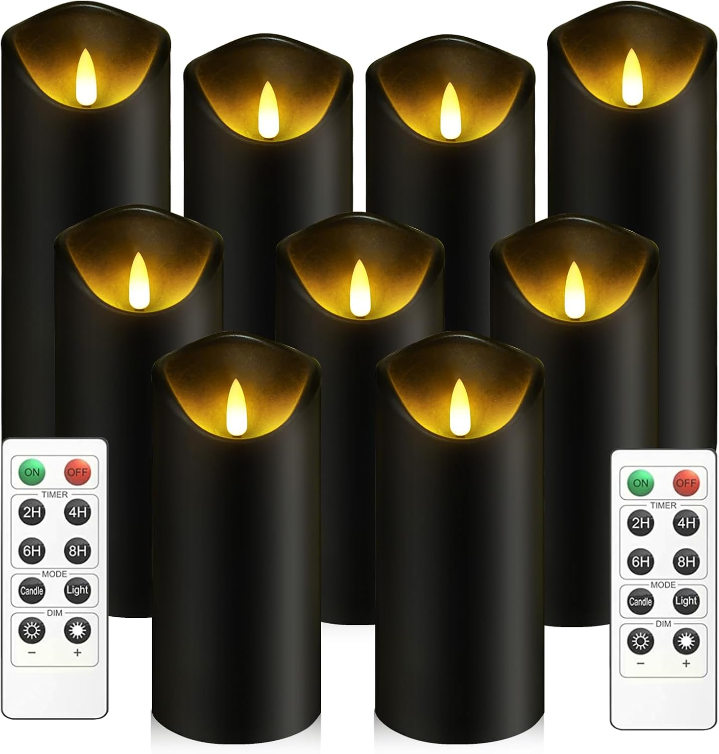 kakoya Flickering Flameless Candles Battery Operated with Remote and 2/4/6/8 H Timer Plexiglass Led Pillar Candles Pack of 9(D2.3 xH5.5 6.5" 7.5") with Realistic 3D Wick Candles for Home Decor(Ivory)