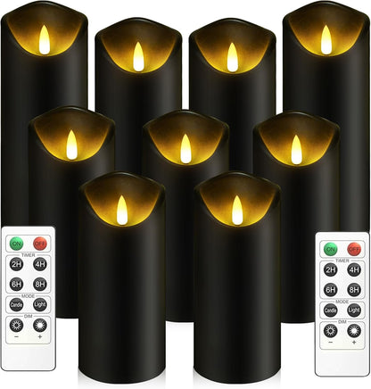 kakoya Flickering Flameless Candles Battery Operated with Remote and 2/4/6/8 H Timer Plexiglass Led Pillar Candles Pack of 9(D2.3 xH5.5 6.5" 7.5") with Realistic 3D Wick Candles for Home Decor(Ivory)