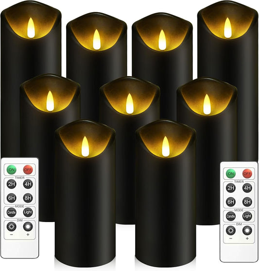 kakoya Flickering Flameless Candles Battery Operated with Remote and 2/4/6/8 H Timer Plexiglass Led Pillar Candles Pack of 9(D2.3 xH5.5 6.5" 7.5") with Realistic 3D Wick Candles for Home Decor(Ivory)