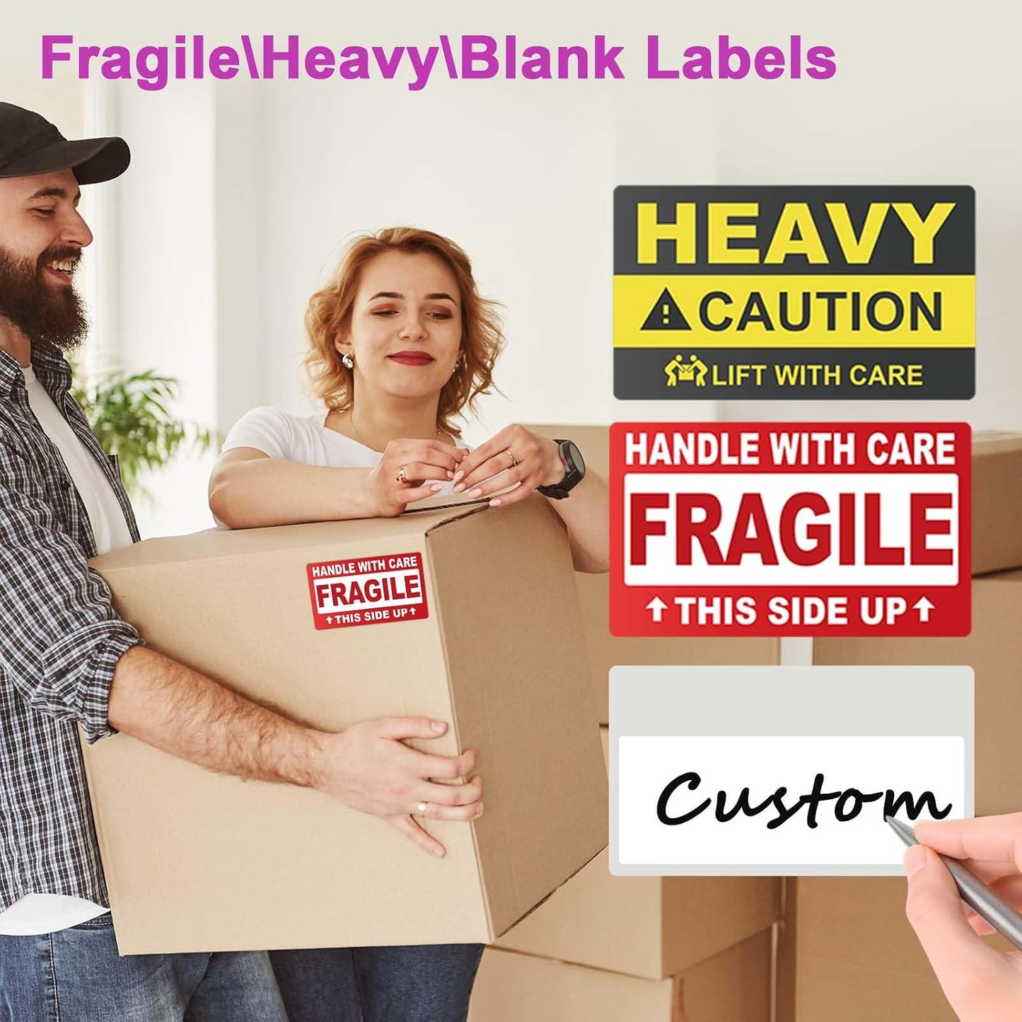 440 Count 3.5" x 2" Large Home Moving Packing Labels for 3-4 Bedroom House, 10 Color Coded Moving Stickers for Boxes with Large Writable Area, Fragile Moving Stickers +Heavy and Blank Labels
