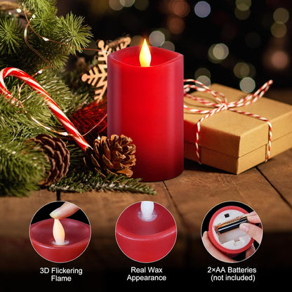 3x4 Flickering Flameless Candles Set of 3,Real Wax Pillar LED Candles,with Timer,4 inch Flameless Candles with Remote,for Party Wedding Holiday Home Decor,Ivory