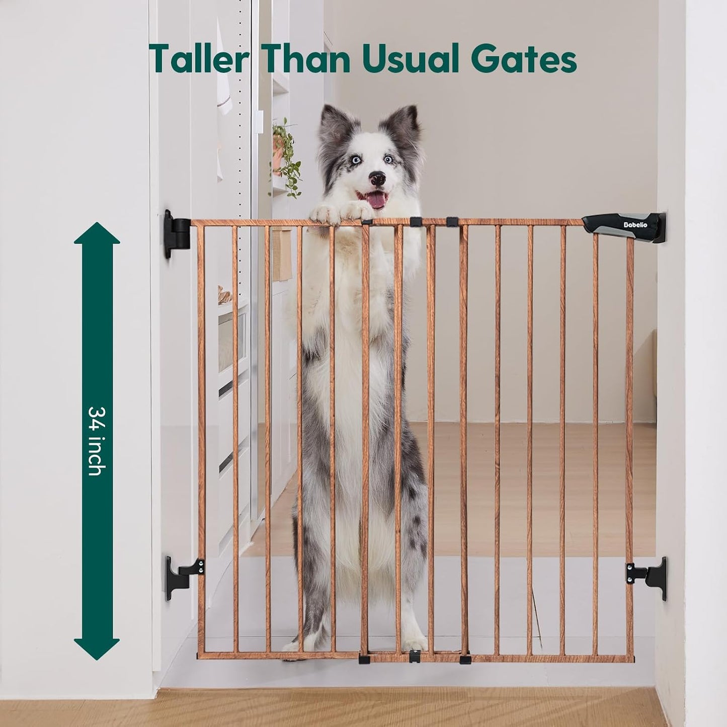 Babelio Baby Gate for Stairs, Kitchen & Doorways, No Bottom Bar| One-Handed Operation| Auto-Close| Hardware Mount (Drill Needed) Safety Dog/Pet Gate (Black - B17, 26-43" W, 28" H)