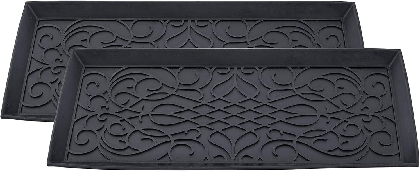 Superio Rubber Boot & Shoe Tray, 34 x 14 x 2 Rectangle, Heavy Duty, Protects Floors from Water and Dirt, Waterproof for All Weather Indoor Outdoor Use, Black (2)