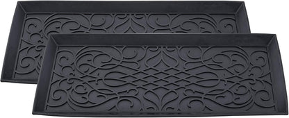 Superio Rubber Boot & Shoe Tray, 34 x 14 x 2 Rectangle, Heavy Duty, Protects Floors from Water and Dirt, Waterproof for All Weather Indoor Outdoor Use, Black (2)