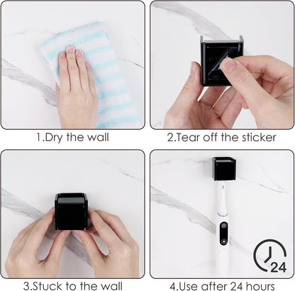 2 PCS Toothbrush Holder Wall Mounted with Cover for Bathroom, Self Adhesive Toothbrush Storage Organizer for Shower, Mini Toothbrush Hanger Rack for Dorm, Cabinet (Black)