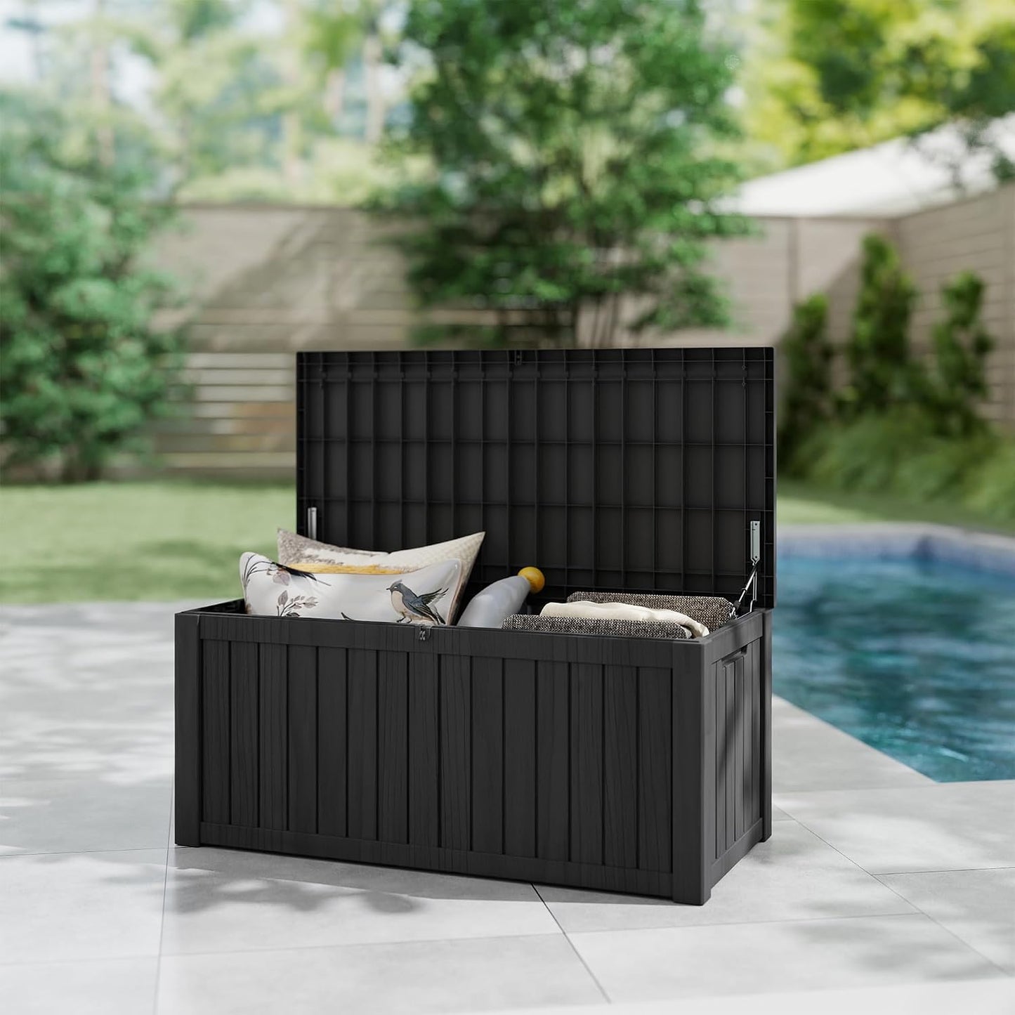 200 Gallon Deck Boxes Outdoor Waterproof, Outdoor Storage Box with Lockable Lid & UV-Resistant for Patio Furniture, Outdoor Cushions, Garden Tools and Pool Supplies, Light Brown
