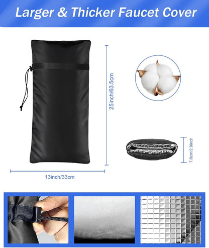 Extended Outdoor Faucet Cover for Winter Freeze Protection, POROLIR Large 25" H x 13" W Thicker Insulation Long Winter Sock for Outdoor Sprinkler Yard Hydrant Hose Bib Insulated Spigot Black