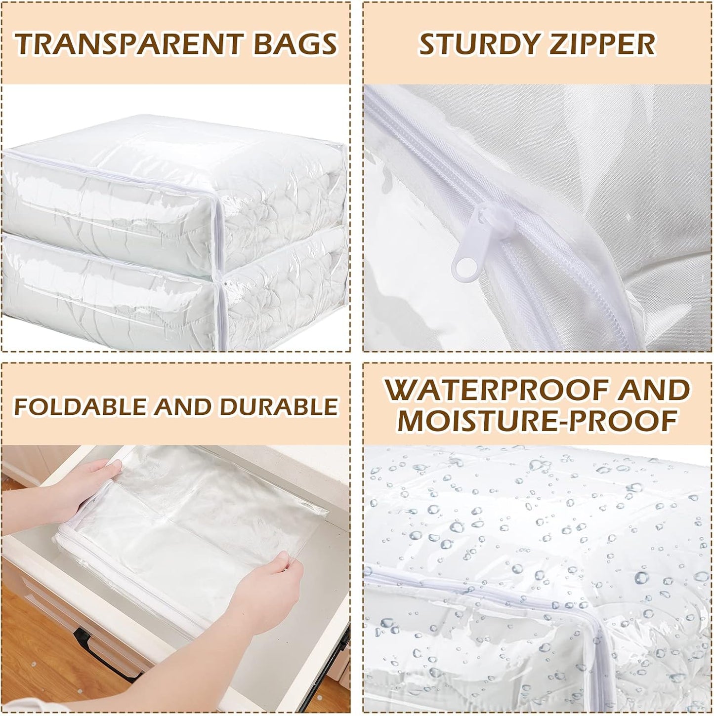6 Packs Clear Zippered Storage Bags 24 x 20 x 11 Inch Sweater Moth Bags Vinyl Plastic Storage for Blankets Clothes Bed Sheet Organizer with Zipper for Closet Linen Sweater Clothes Comforters Pillow