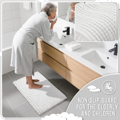Yimobra Bathroom Rugs Non Slip Washable - Ultra Soft Absorbent Chenille Bath Mat, Quick Dry Shaggy Floor Carpet for Tub Shower, Gray Home Decor Accessories, 24x17 Inch