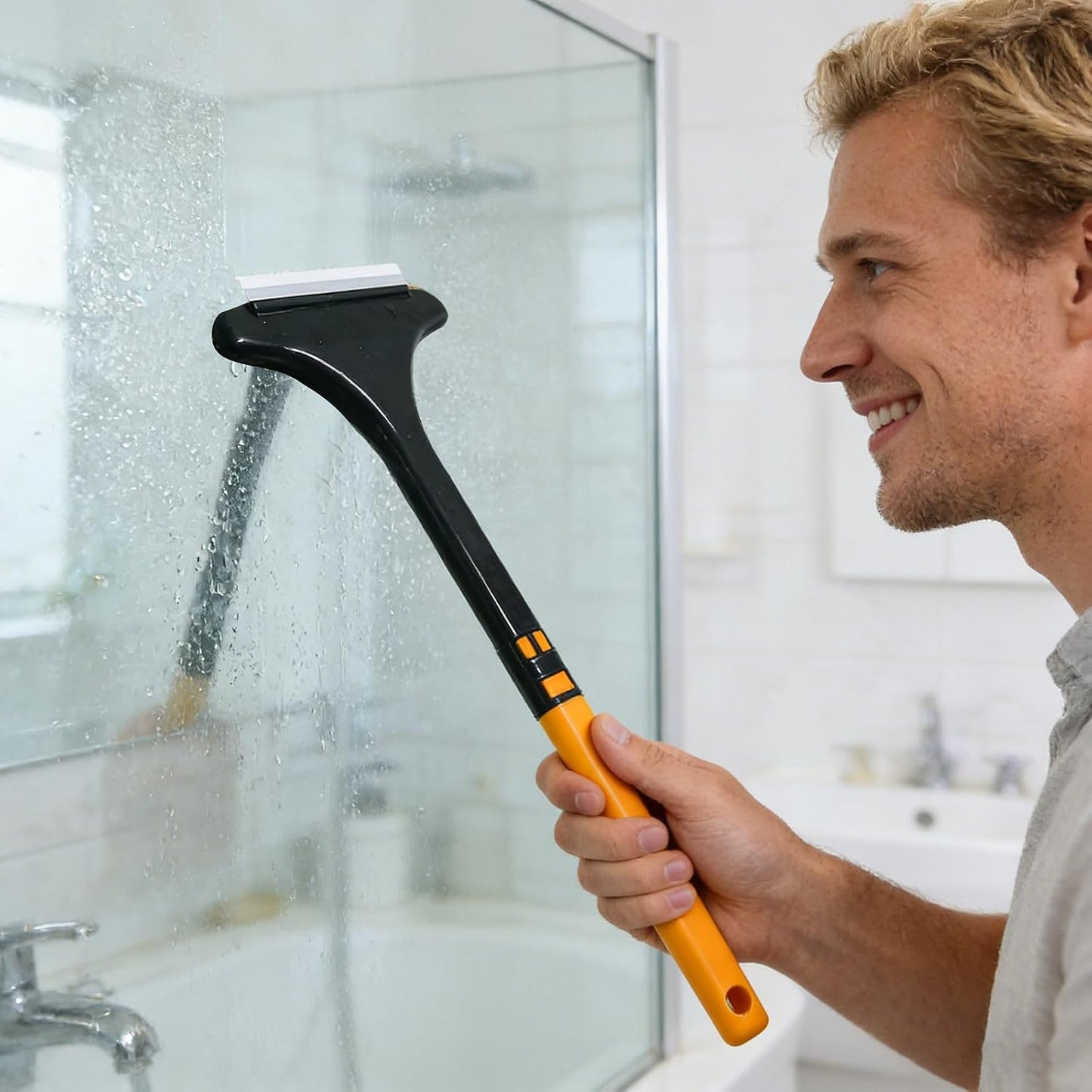 Window Screen Cleaning Brush, 2 in 1 Mesh Cleaner Brush, Window Screen Cleaner Tool with Squeegee, Multifunctional Screen Brush, Double Sided Wet & Dry Dual Use (White)