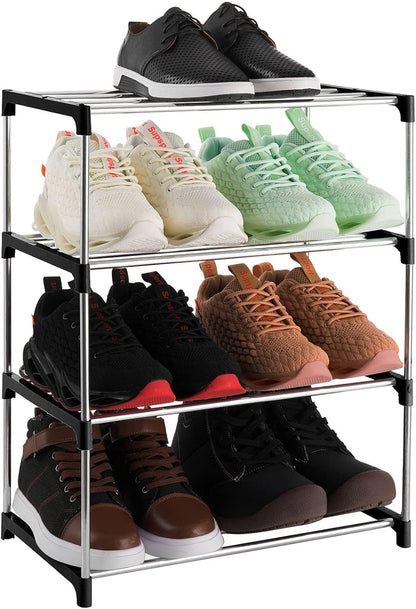 3-Tier Stackable Small Shoe Rack, Lightweight Shoe Shelf Storage Organizer for Entryway, Hallway and Closet(Black)