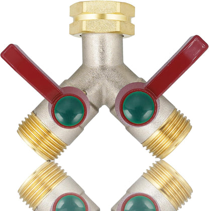 EJW Hose Splitter 2 Way, Garden Hose Splitters, Heavy Duty Faucet Splitter,Rv Brass Water Hose Y Splitter, Double Hose Connector, Spigot Splitter, Two Way Hose Manifold Valve 3/4 Inch GHT Thread.