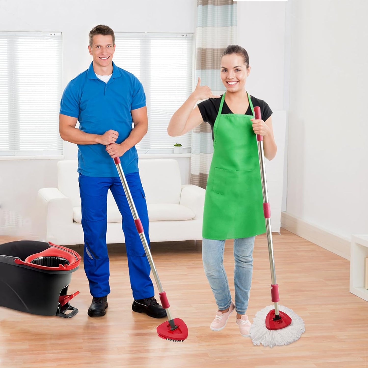 7-Pack Mop Heads Replacements Compatible with O Cedar EasyWring 1 Tank, Includes 4 Microfiber Spin Mops Replace Head, 2 Scrub Brushes, and 1 Base, Reusable and Machine Washable for Cleaning Floors