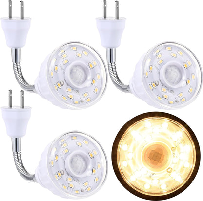 Yahenda 3 Pack Motion Activated LED Night Light Plug in Smart Dusk Dawn Sensor Light PIR Infrared Sensor Motion Detector Lamp Flexible Rotating for Hallway Stairway Garage Basement(Cool White)