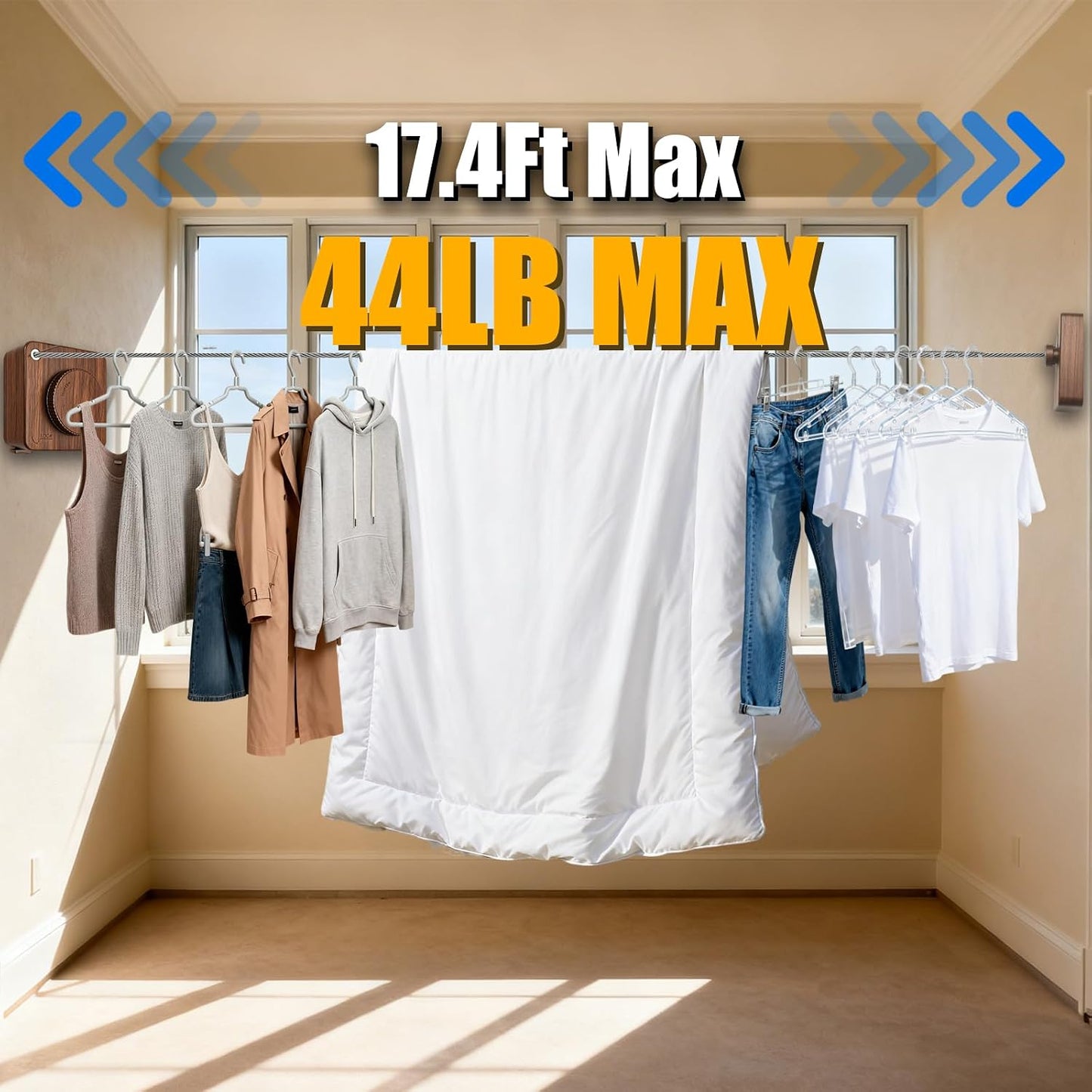 Retractable Clothesline Indoor & Outdoor, 16.2Ft Non-Sagging Stainless Steel Laundry Line with Wall Mounted Heavy Duty Design, Space-Saving Drying Rack for Bathroom, Balcony(1, White)
