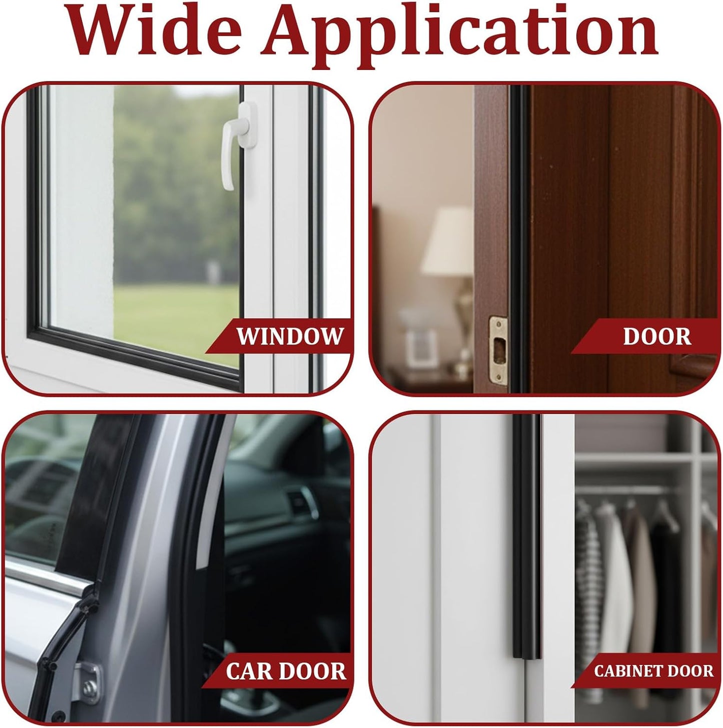 Door Weather Stripping, 80Ft Self-Adhesive Rubber Door Seal Strip Extra Thick D-Shape for Large Gap, Insulation Soundproofing Weatherproof Draft Stopper for Door Frame Window, Black 4 Rolls