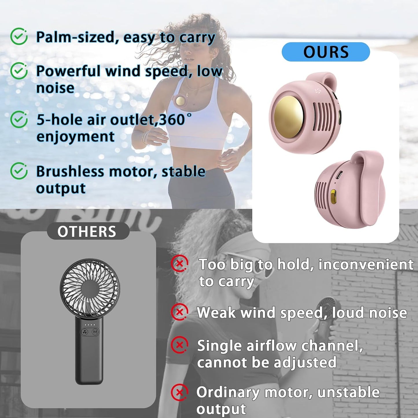 Portable Clip-On Fan, Mini USB Rechargeable 360° Rotatable Fan, Personal Fan 3-Speed Silent Mini Bladeless Fans