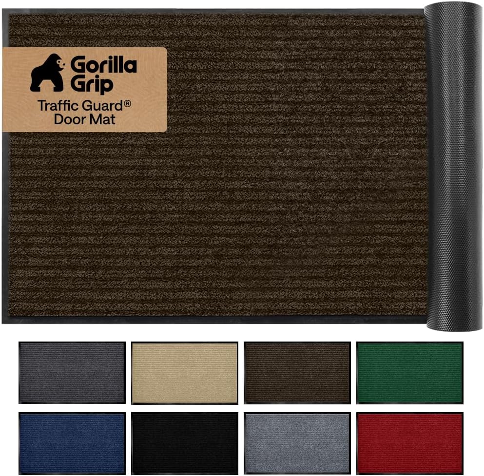 GORILLA GRIP Waterproof Traffic Guard Door Mat, Heavy Duty Entryway Mats, Strong Backing Commercial Utility Rugs for Office Hallway, Garage Floor and Home, Low Profile Carpet Runner, 29x17, Black