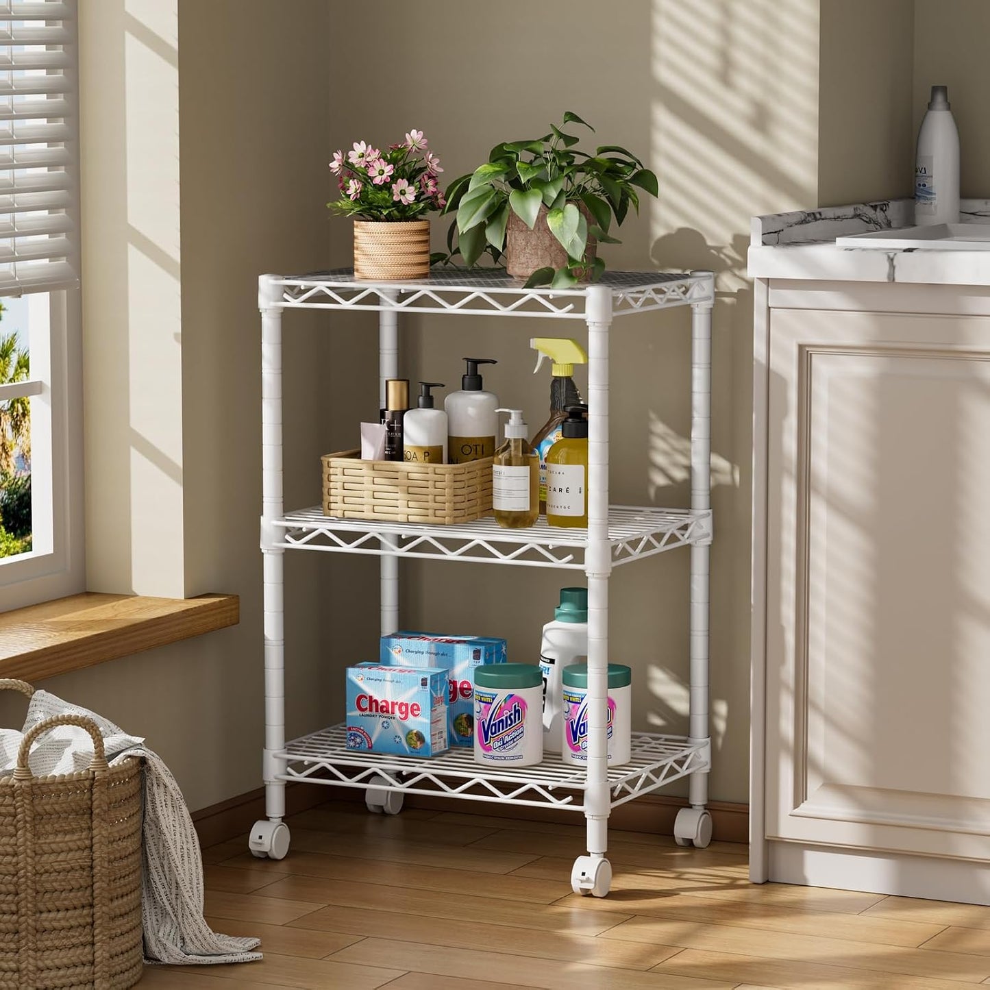 Golpart 4 Tier Adjustable Storage Shelves Metal Utility Shelf Wire Shelving Unit Organizer Rack for Home Kitchen Office Bathroom Pantry Room 12" D x 18" W x 44" H