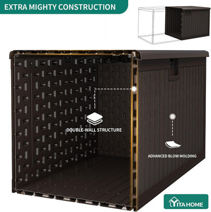 YITAHOME 100 Gallon Large Outdoor Deck Box | Waterproof Resin Storage Box, Lockable Indoor Outdoor Storage Container for Patio Furniture Cushions, Pool Accessories