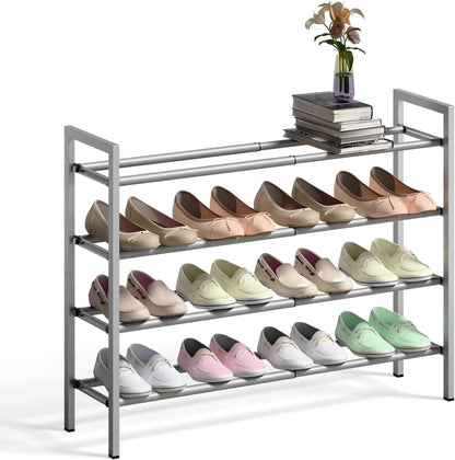 Bumusty 3-Tier Expandable Shoe Rack for Closet, 18“-33” Adjustable Shoe Rack for Small Space, Small Shoe Organizer for Front Door, Sturdy Metal, Black