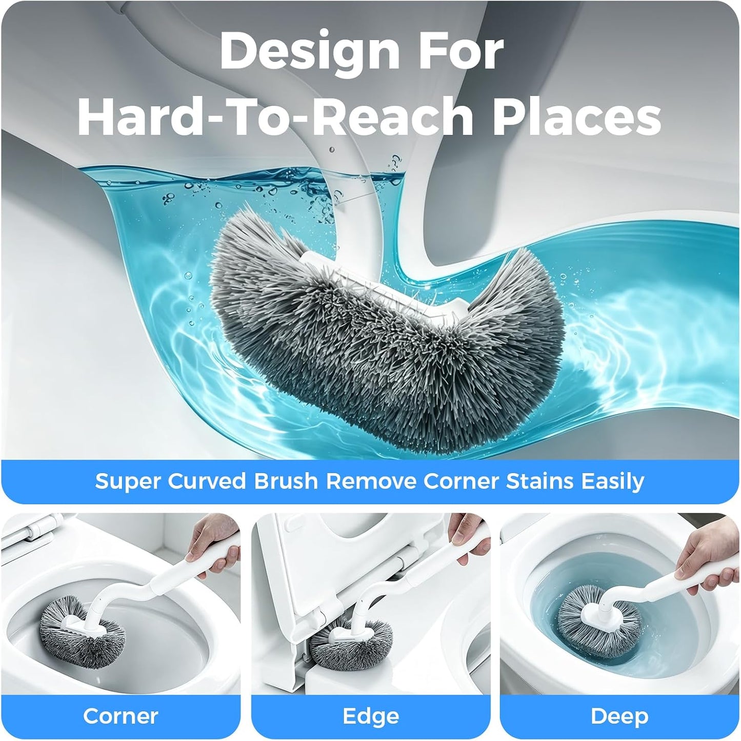 Toilet Bowl Brush and Holder, OSCIOSS Toilet Brush Set with Ergonomic Design, Compact Size, Durable Bristles, RV Toilet Brushes & Holders for Dead Corner Clean (White, 1pack)