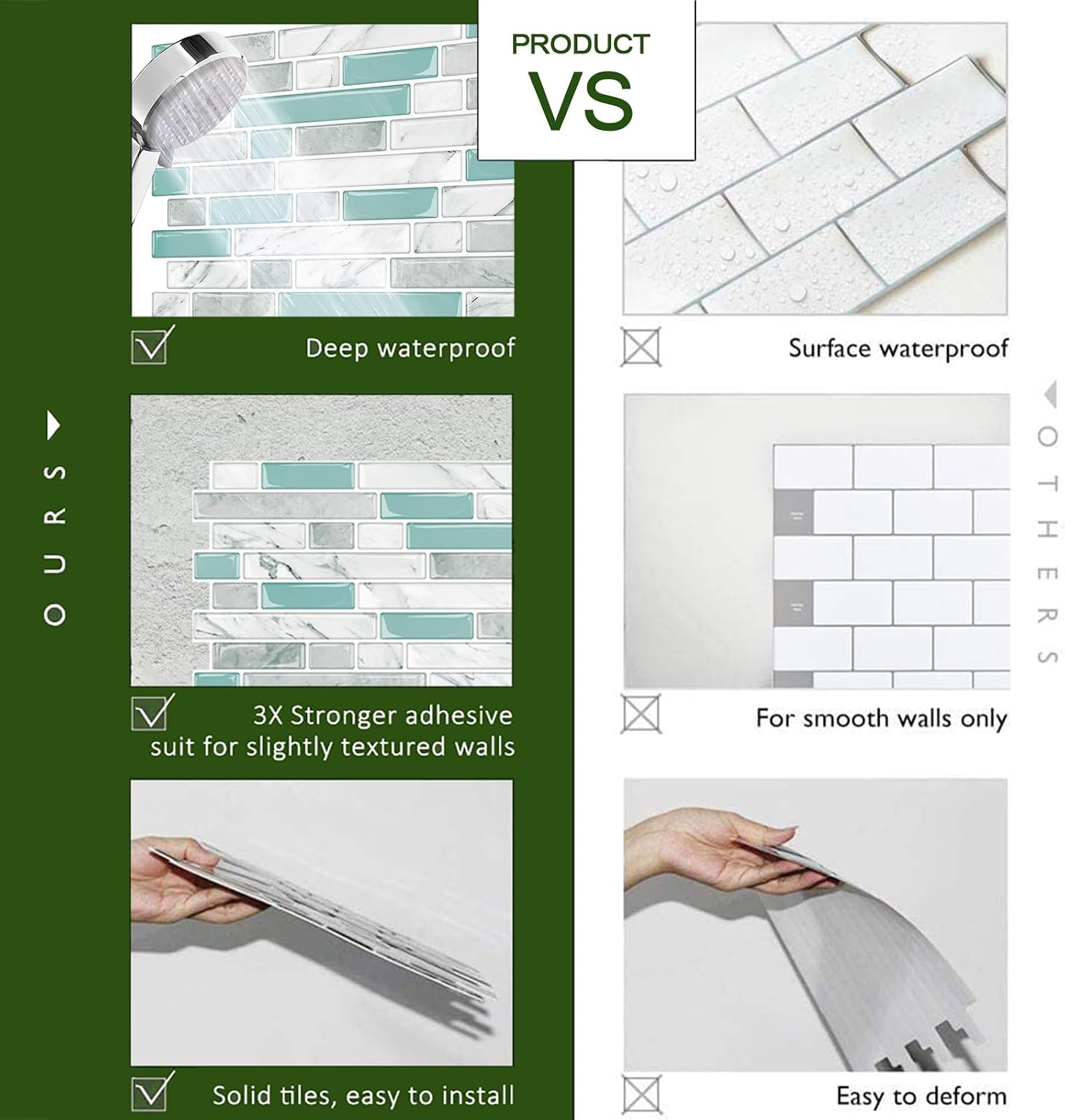 STICKGOO Thicker Design Peel and Stick, Self Adhesive Stick On Tile Backsplash for Kitchen and Bathroom, Beige & White, 12”×12”, 10 Sheets