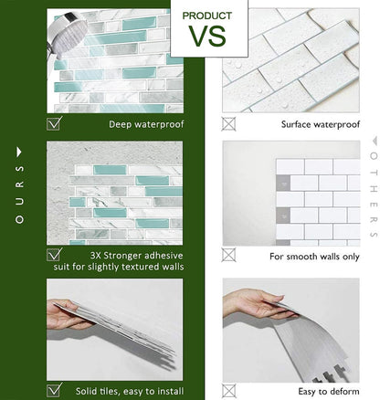 STICKGOO Thicker Design Peel and Stick, Self Adhesive Stick On Tile Backsplash for Kitchen and Bathroom, Beige & White, 12”×12”, 10 Sheets