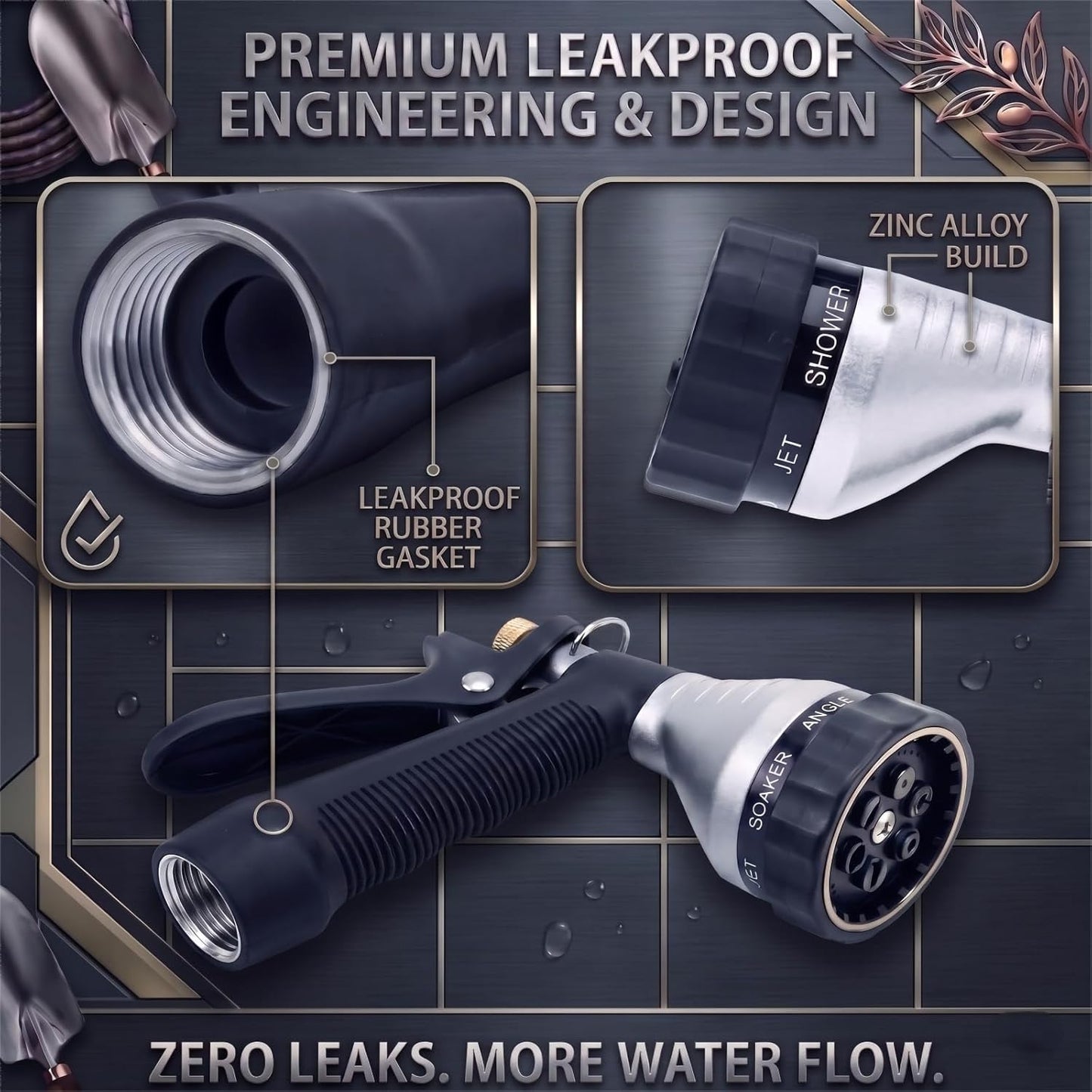 GREEN MOUNT Water Hose Nozzle Spray Nozzle, Metal Garden Hose Nozzle with Adjustable Spray Patterns, Perfect for Watering Plants, Washing Cars and Showering Dogs & Pets
