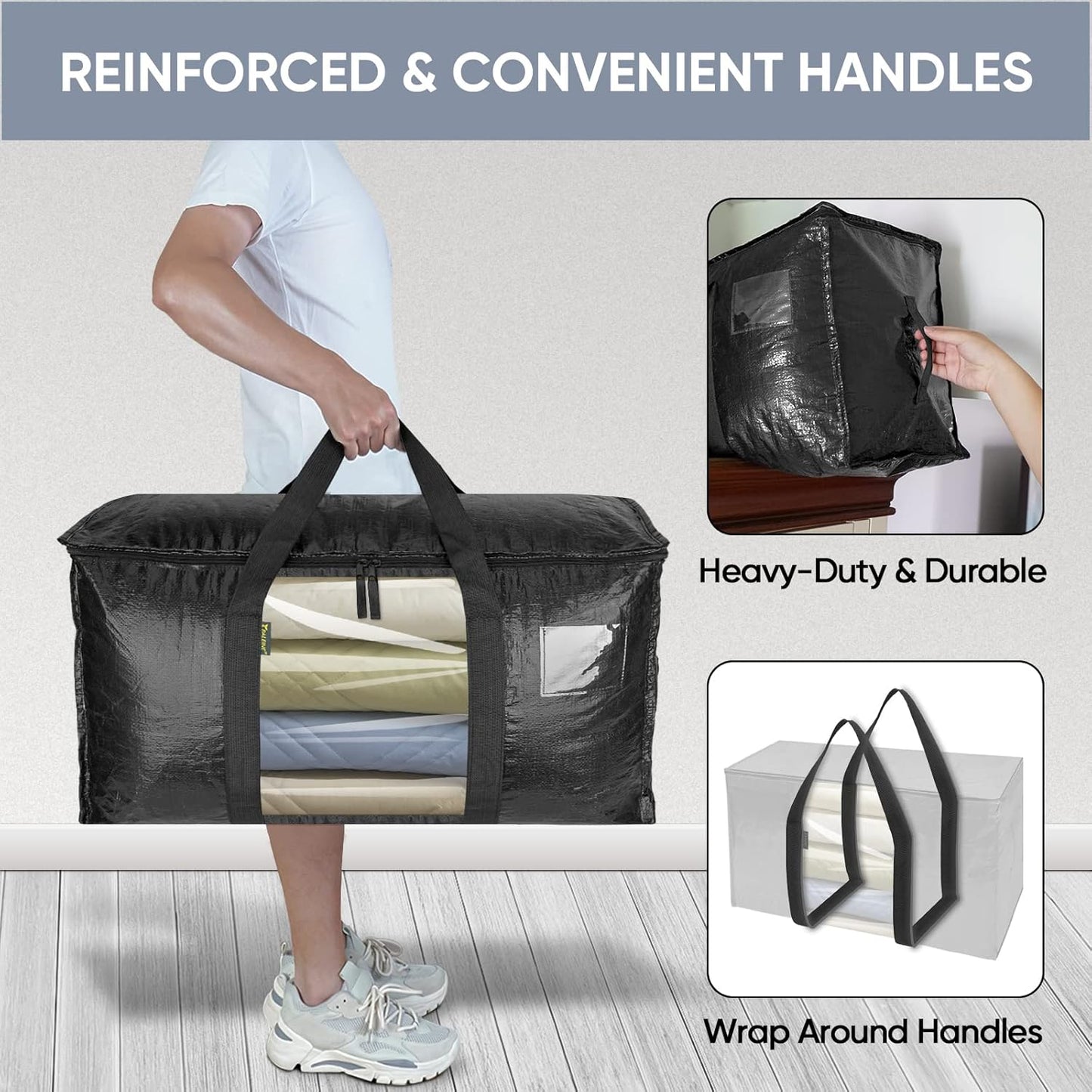 BALEINE 6-Pack Oversized Moving Bags with Reinforced Handles, Heavy-Duty Storage Tote for Clothes, Moving Supplies (Clear, 6-Pack)
