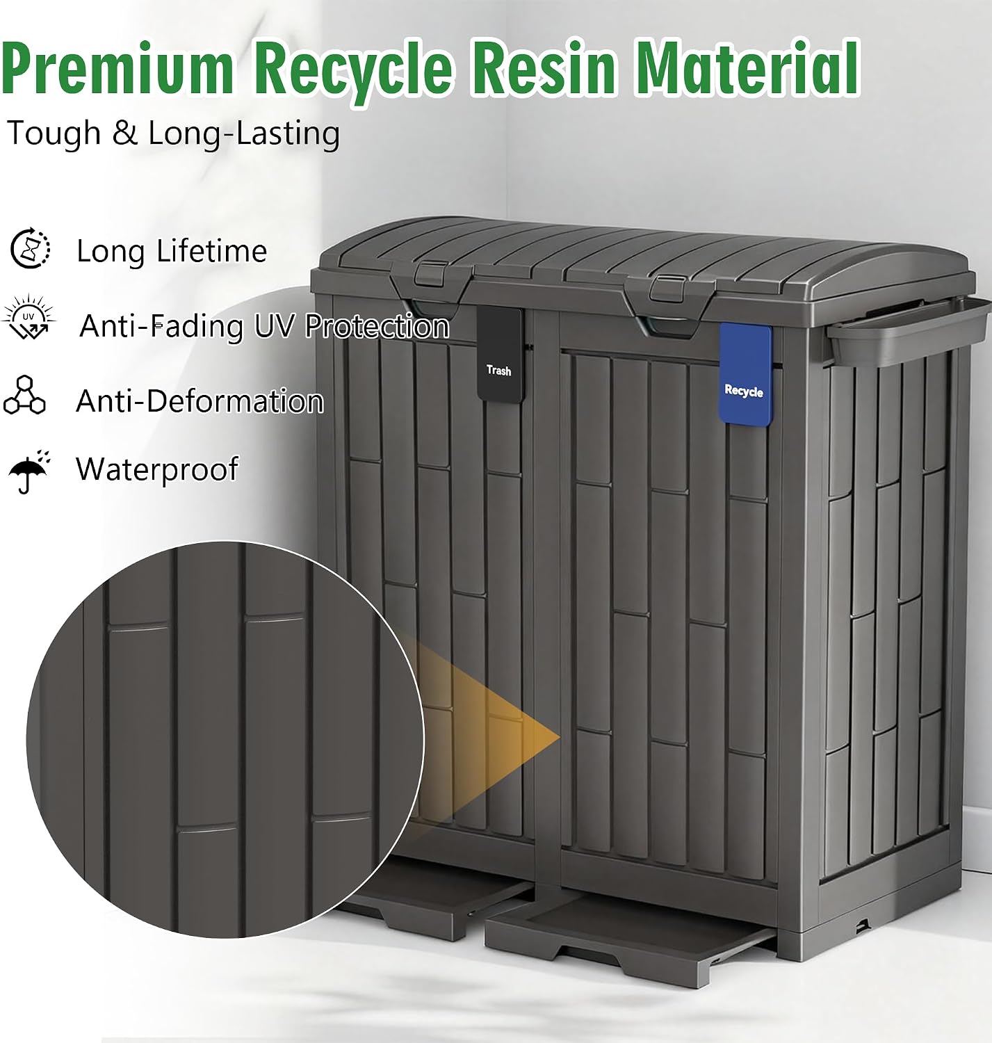Outdoor Storage Box, 60 Gallon Waterproof Deck Box, Lockable Storage Container, Built-in Reinforcing Metal Rod Outside Resin Bin for Patio, Garden, Poolside and Garage