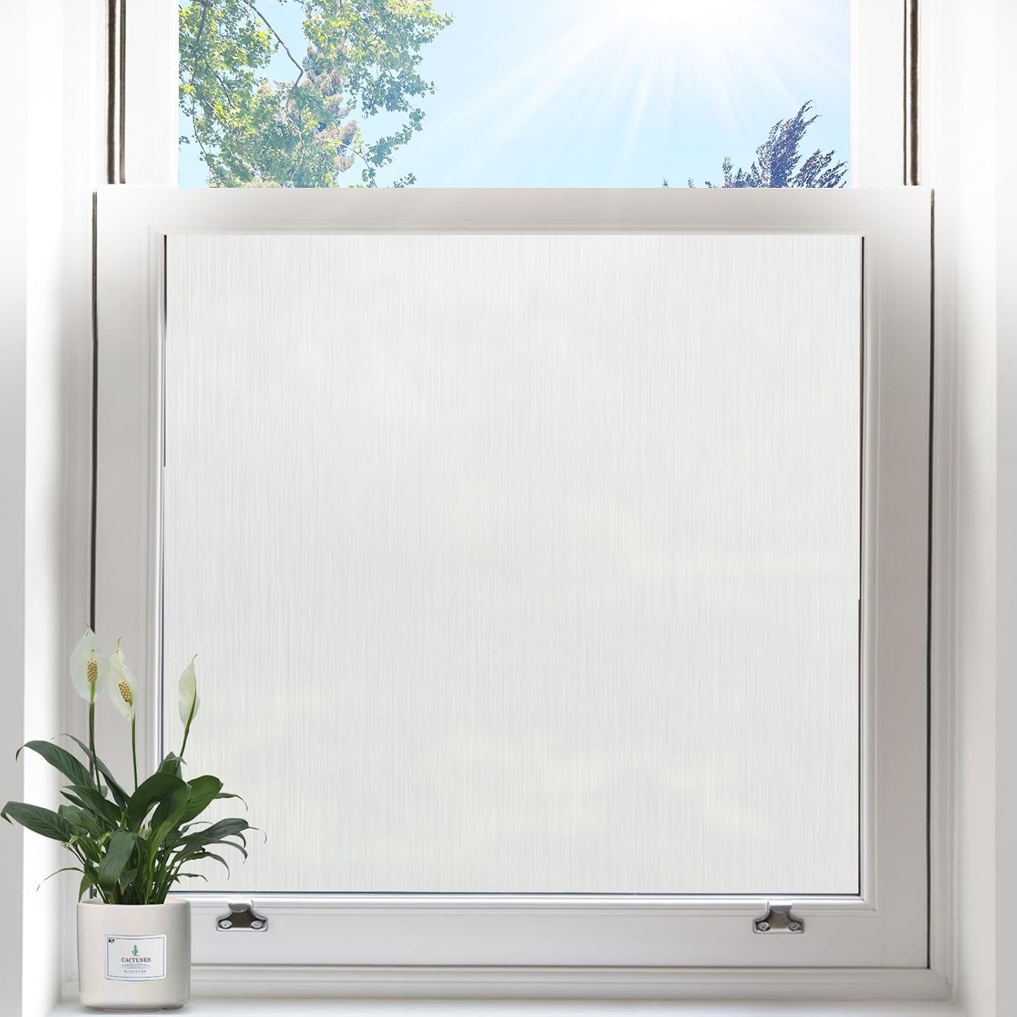 Frosted Window Privacy Film - Brushed Silver Static Cling Glass Film for Bathroom, Day and Night Door Privacy Film Window Cover to Stop Dog Barking, 17.5x78.7 Inch, Pure