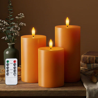 Homemory White Flameless Candles Battery Operated with Remote Timer, 3x3 Real Wax LED Pillar Candle for Home Fireplace Bedroom Living Room Party, Set of 3