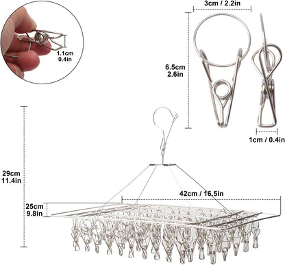 16 Pack 14 inch Stainless Steel Drying Rack with 10 Clips, Sock Drying Rack with Windproof Clips, Stainless Steel Clothes Hanger for Bras, Clothes, Sock & Underwear Towels