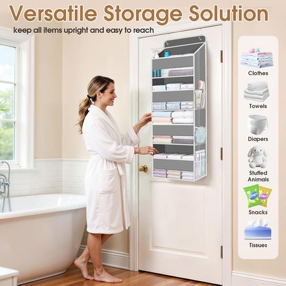 WISELIFE Over The Door Organizer Storage with 4 Large Pockets Door Hanging Organizer with Clear Windows behind The Door Storage for Nursery Bedroom Bathroom Pantry Closet and Baby Essentials Dark Grey