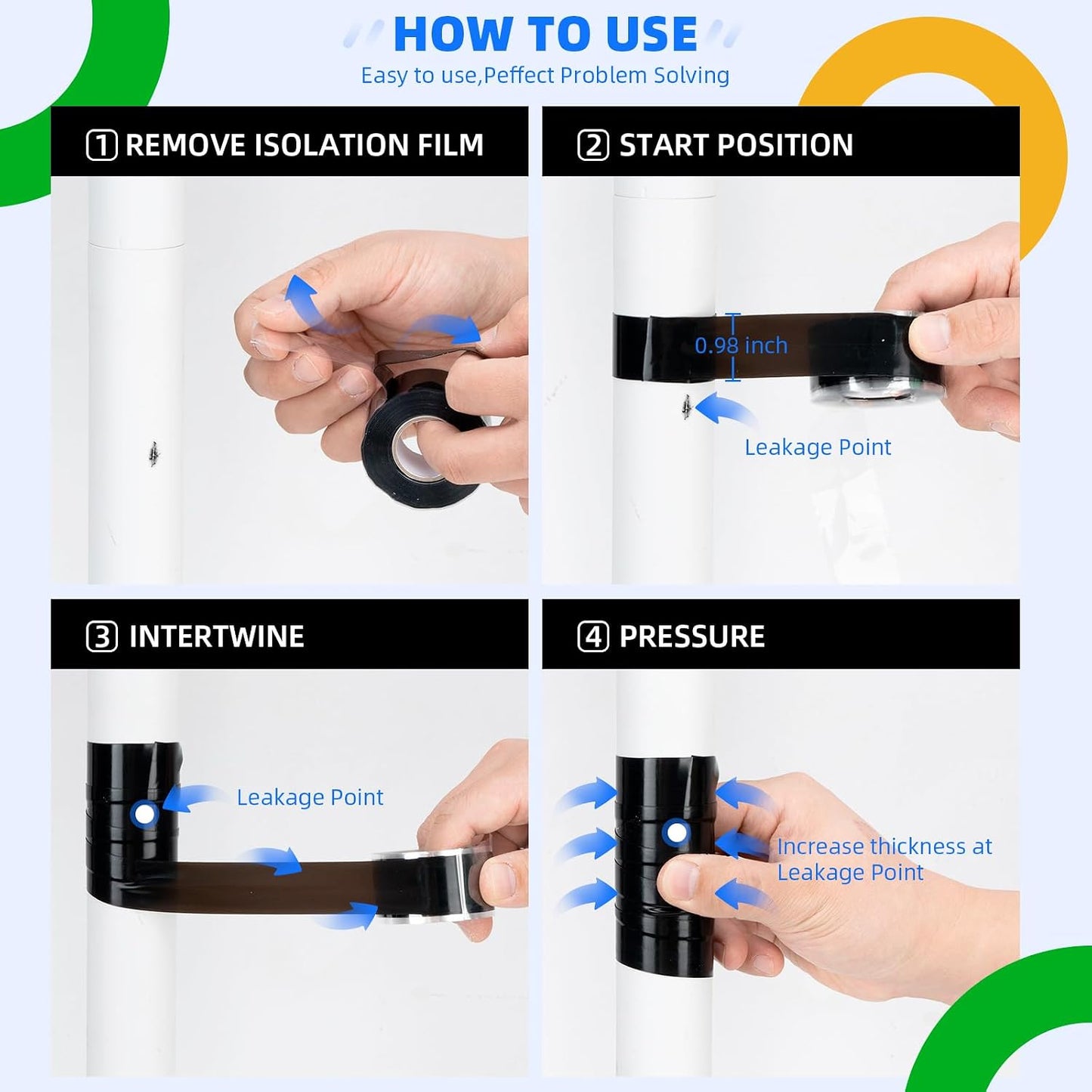 2 Rolls Rescue Tape Self-fusing Silicone Tape 1in(W) x 10ft(L) Waterproof Rubber Tape, Water Hose Leak Seal Pipe Plumbing Hose Repair Tape for Cable Insulating Strech Wrap Seal Black Grip tape