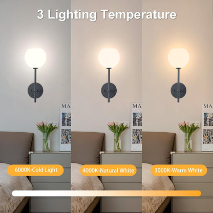 Brass Battery Operated Wall Sconces Set of 2, Rechargeable Wireless Wall Lights with Milky White Frosted Glass, 12 RGB and 3CCT Dimmable, Wall Lamps with Remote for Bedroom Living Room Hallway